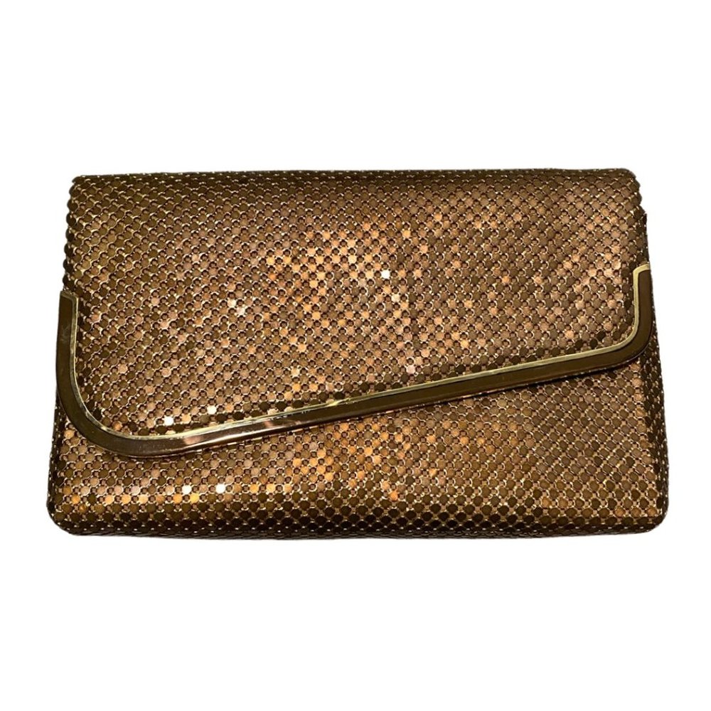 VINTAGE Bronze Metal Mesh Purse Handbag Bag Disco Envelope Clutch X Body
